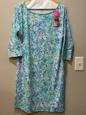 Lilly Pulitzer Pastel Floral Shift Dress in Aqua, Seafoam & Pink